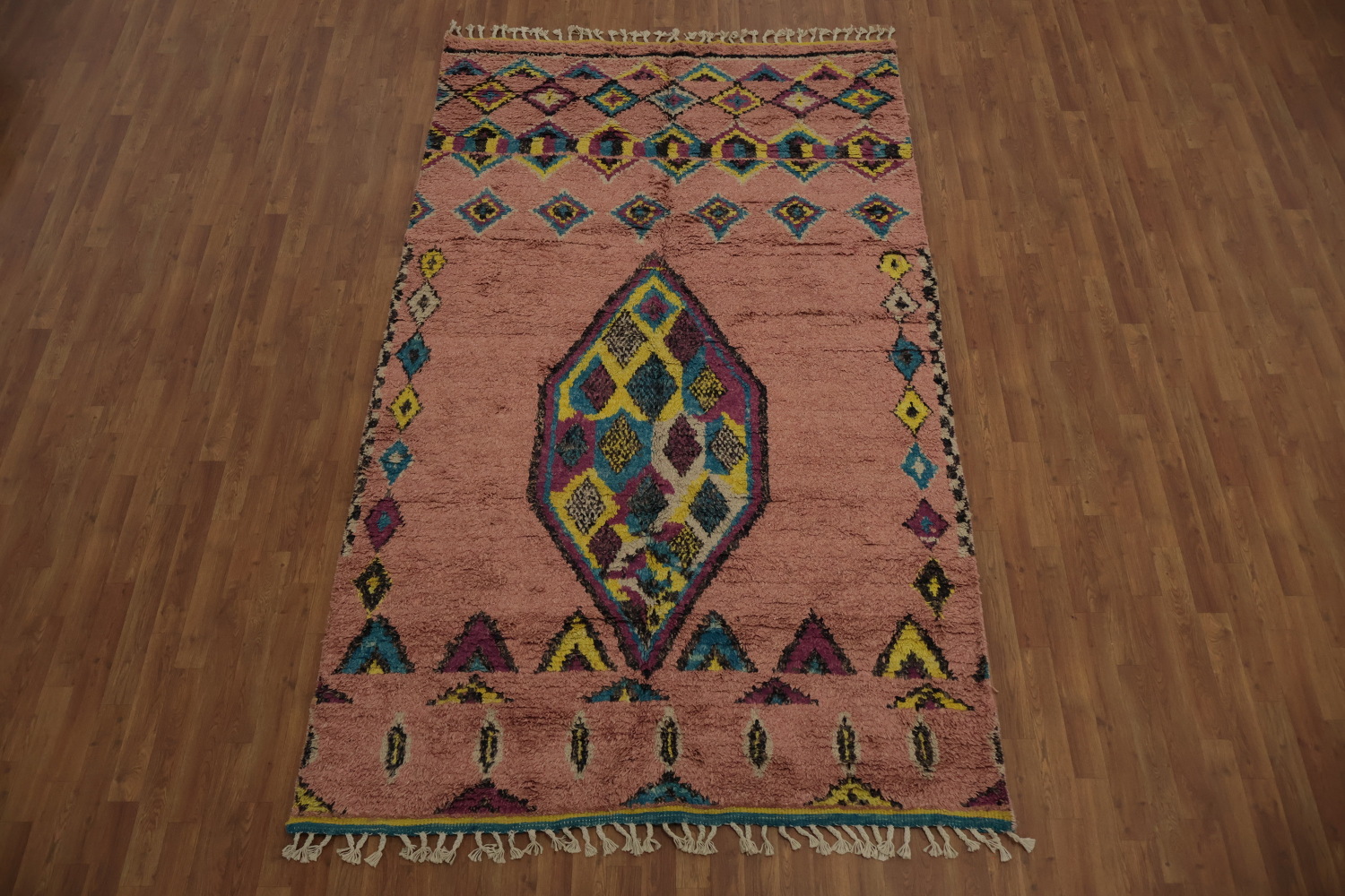 Eclectic Tribal Design Moroccan Area Rug 6x10 in Lively Pink Tones