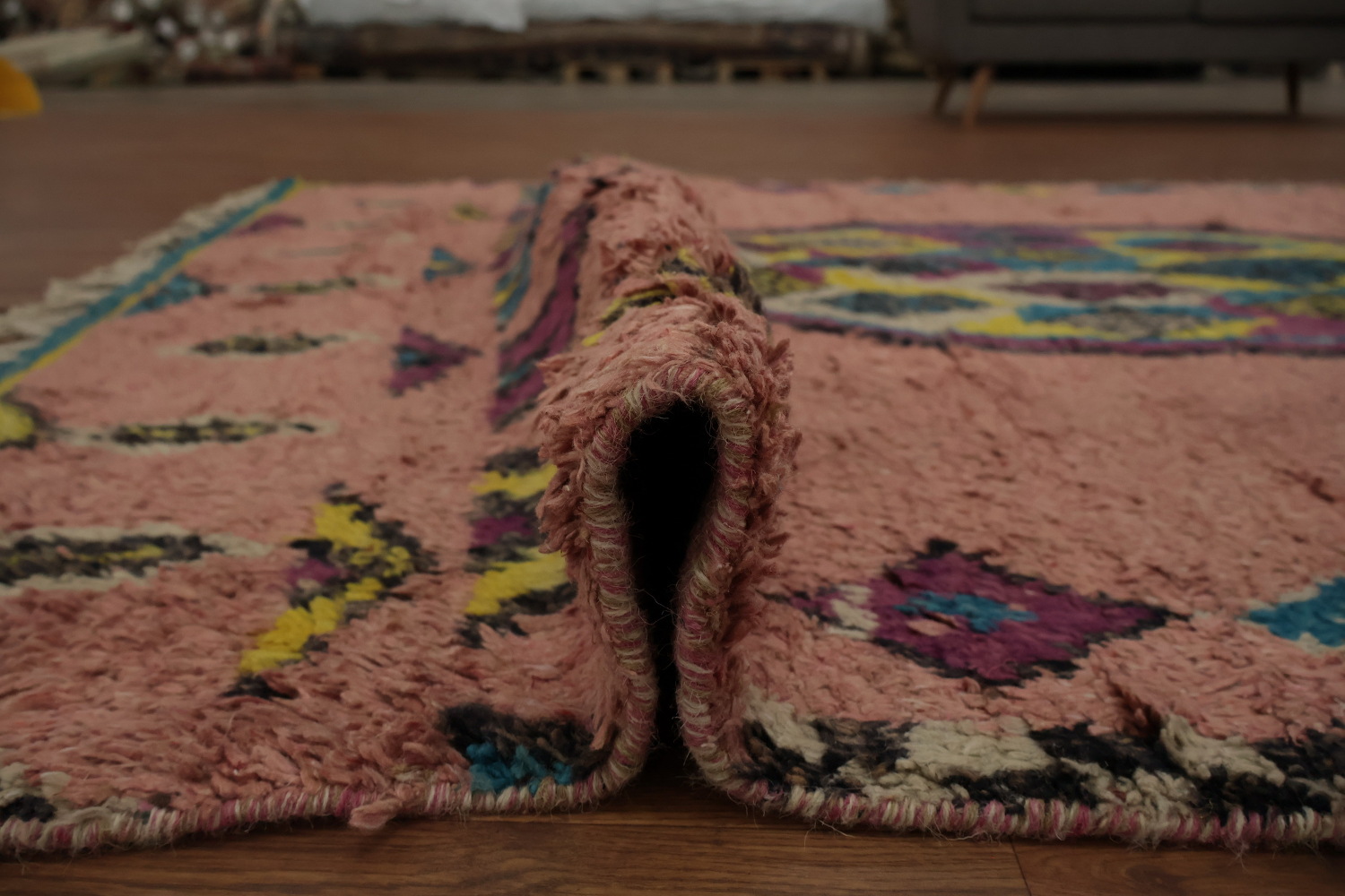 Eclectic Tribal Design Moroccan Area Rug 6x10 in Lively Pink Tones