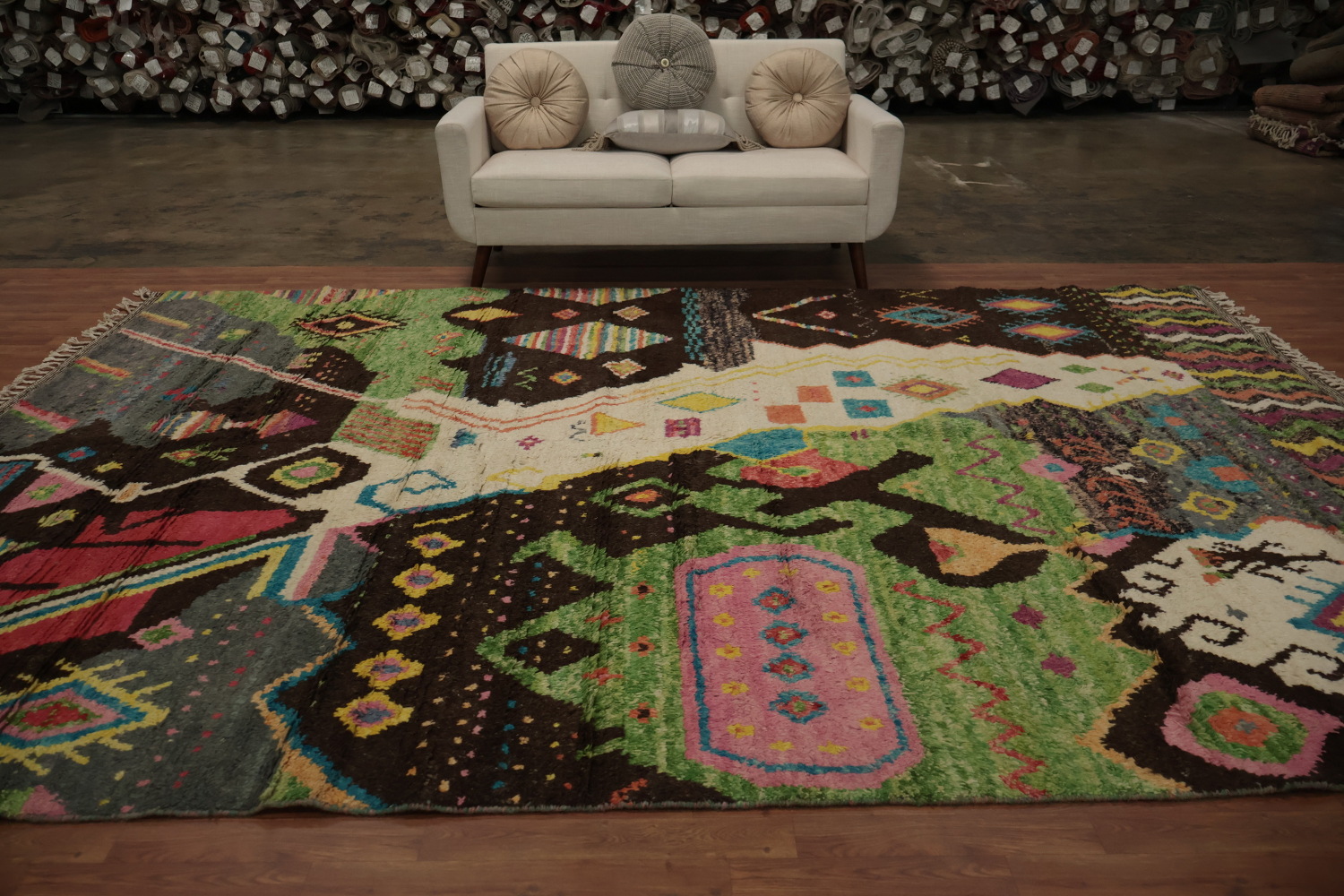 Multi-Colored Plush Moroccan Area Rug 9x13 for Artistic Decor