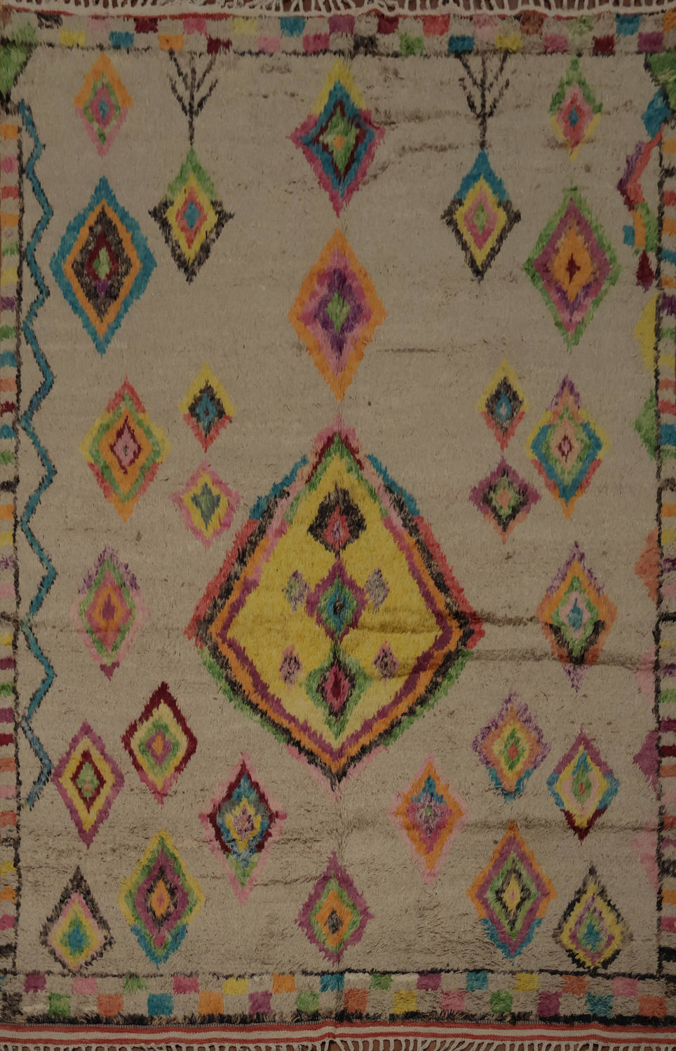 Vibrant Plush Moroccan Area Rug 7x11 with Multi-Color Diamond Elements