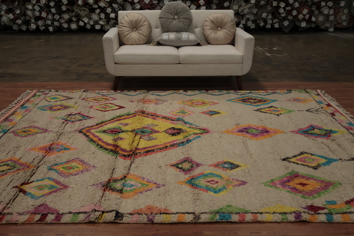 Vibrant Plush Moroccan Area Rug 7x11 with Multi-Color Diamond Elements
