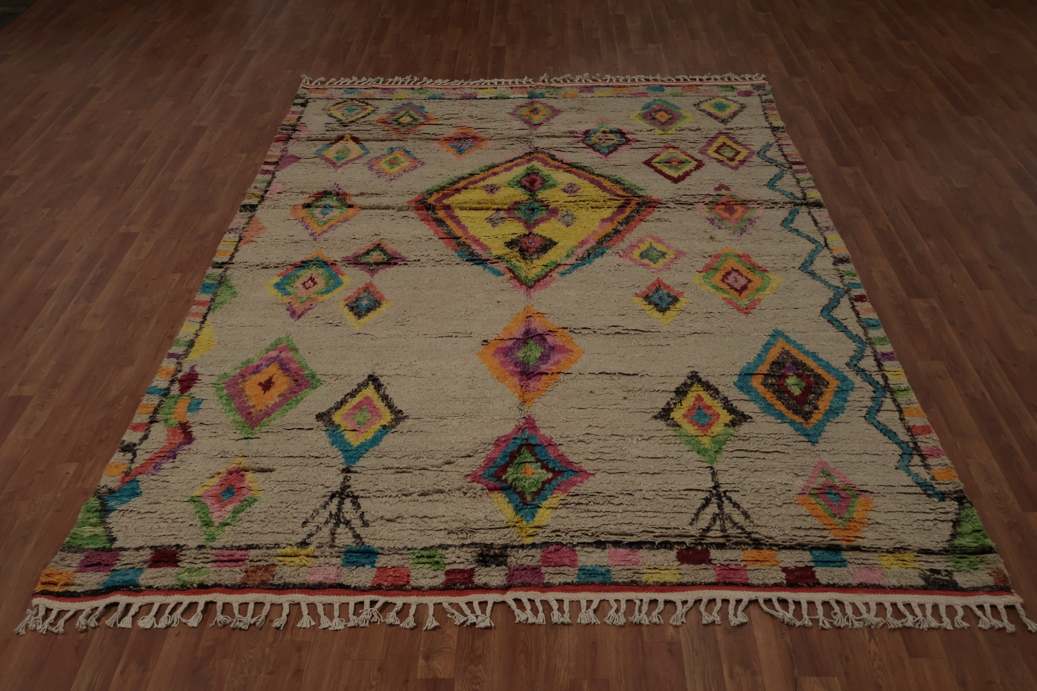 Vibrant Plush Moroccan Area Rug 7x11 with Multi-Color Diamond Elements