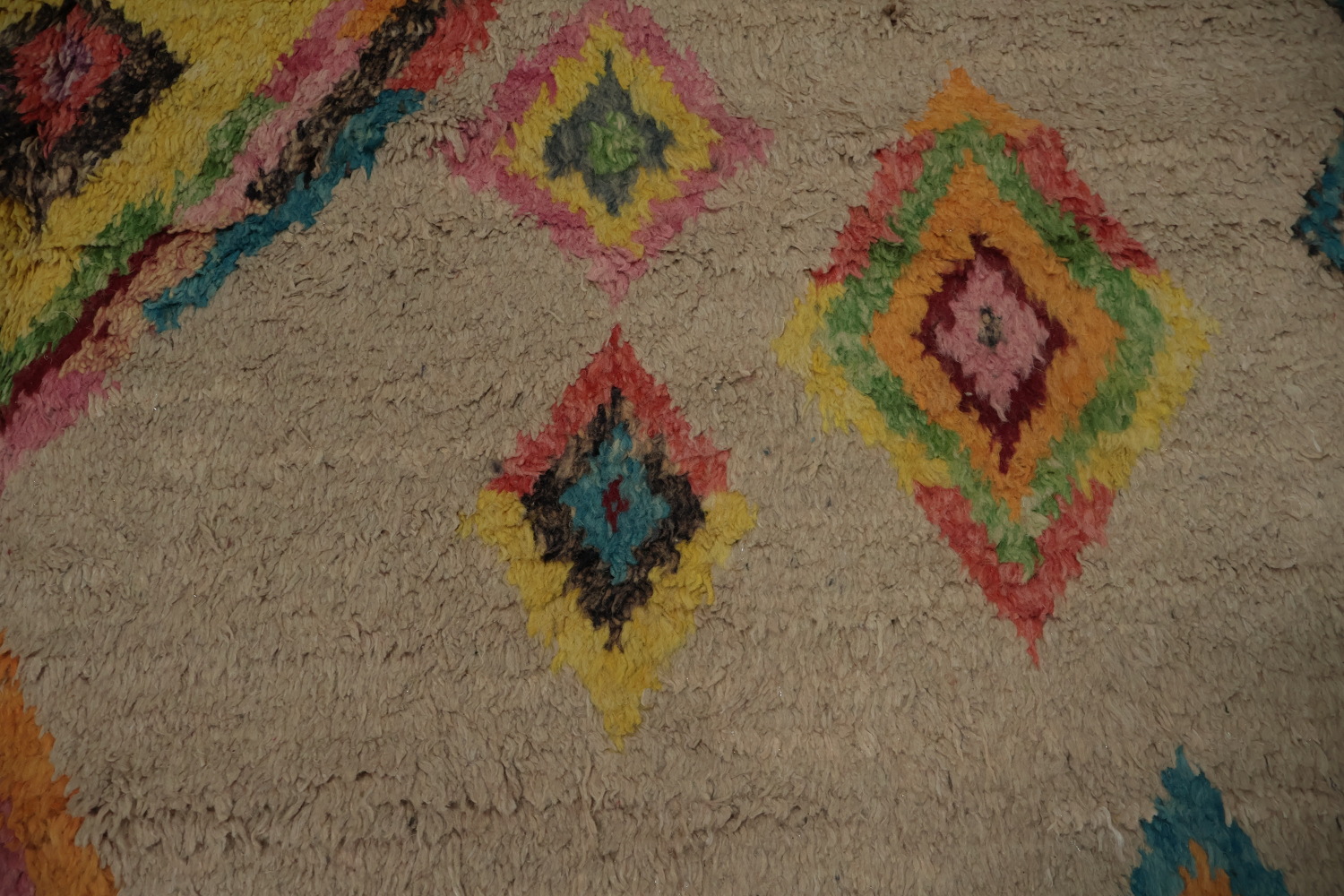 Vibrant Plush Moroccan Area Rug 7x11 with Multi-Color Diamond Elements