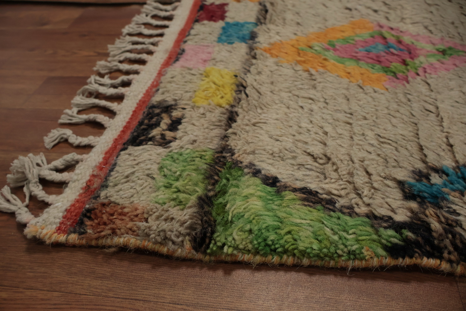Vibrant Plush Moroccan Area Rug 7x11 with Multi-Color Diamond Elements