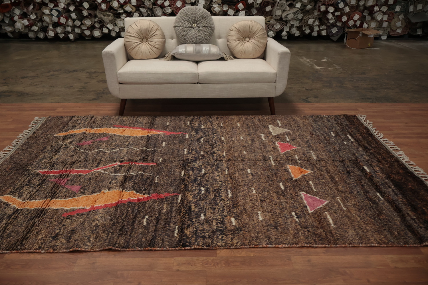 Plush Moroccan Area Rug 6x10 in Warm Tones with Artistic Highlights