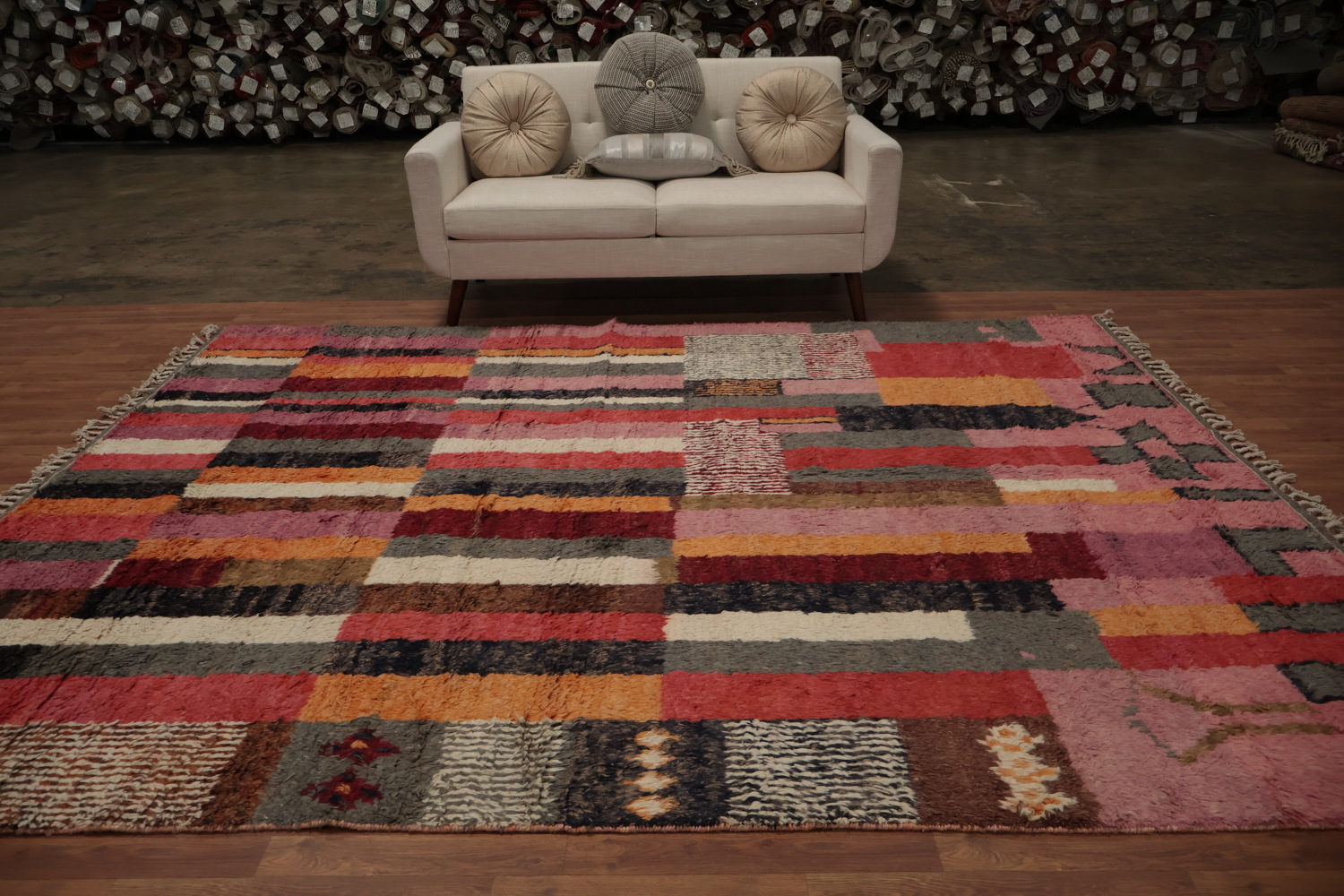 Plush Moroccan Area Rug 8x10 with Abstract and Linear Patterns