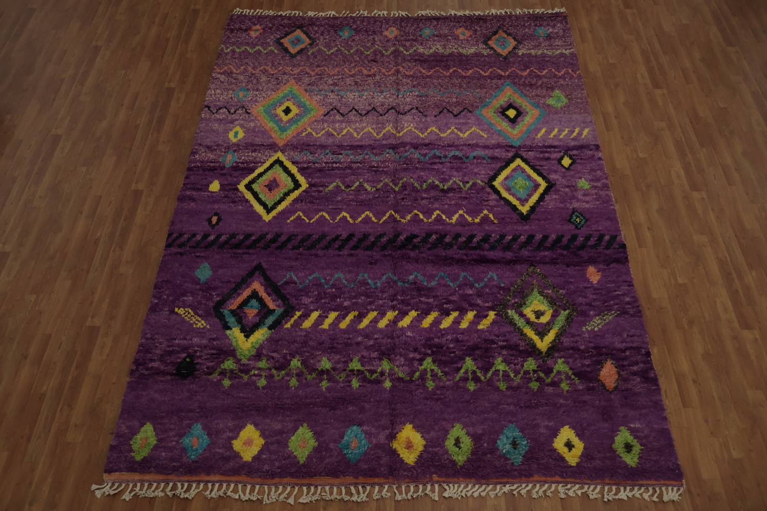 Eclectic Purple Moroccan Area Rug 9x12 with Striking Geometric Patterns