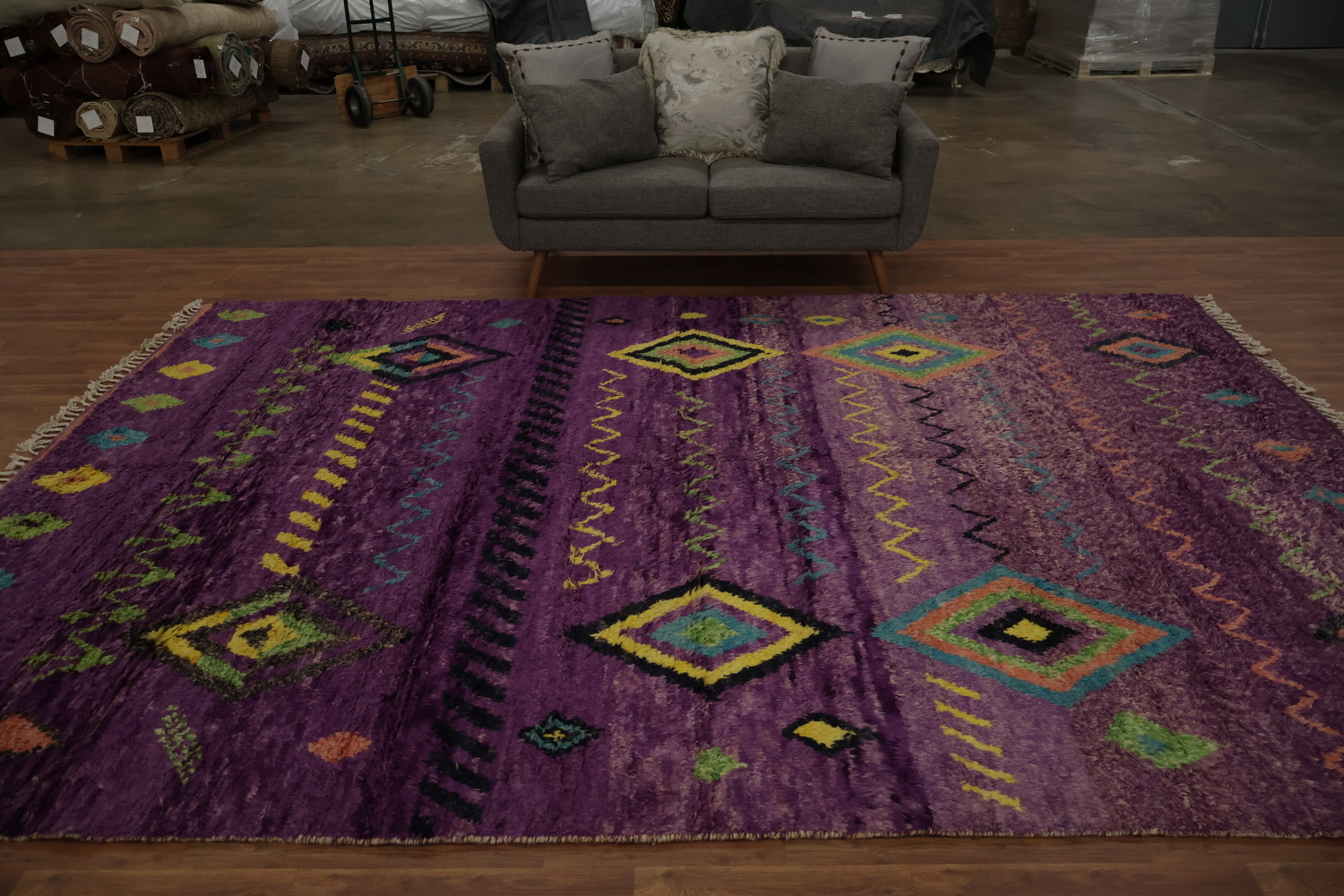 Eclectic Purple Moroccan Area Rug 9x12 with Striking Geometric Patterns