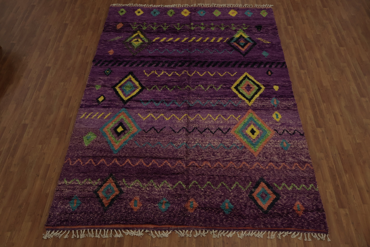 Eclectic Purple Moroccan Area Rug 9x12 with Striking Geometric Patterns
