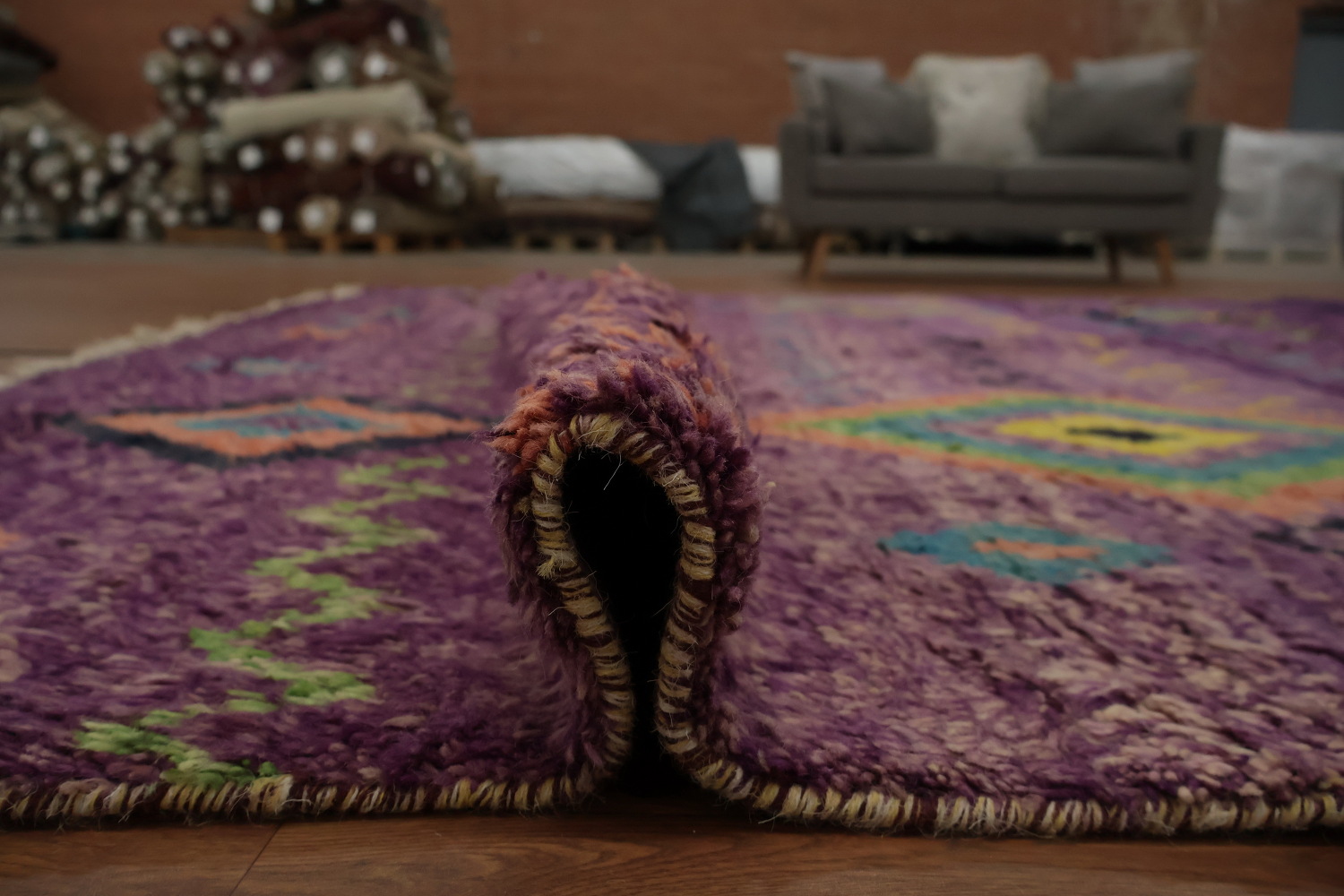 Eclectic Purple Moroccan Area Rug 9x12 with Striking Geometric Patterns