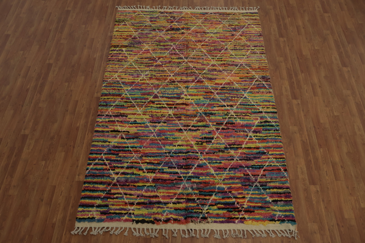 Eclectic Colorful Moroccan Area Rug 6x10 with Modern Diamond Grid
