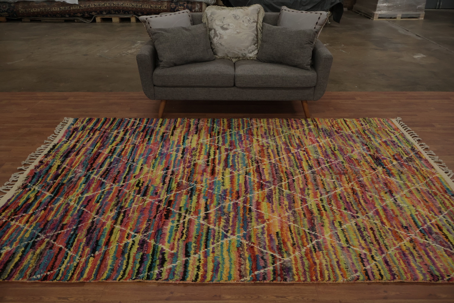 Eclectic Colorful Moroccan Area Rug 6x10 with Modern Diamond Grid