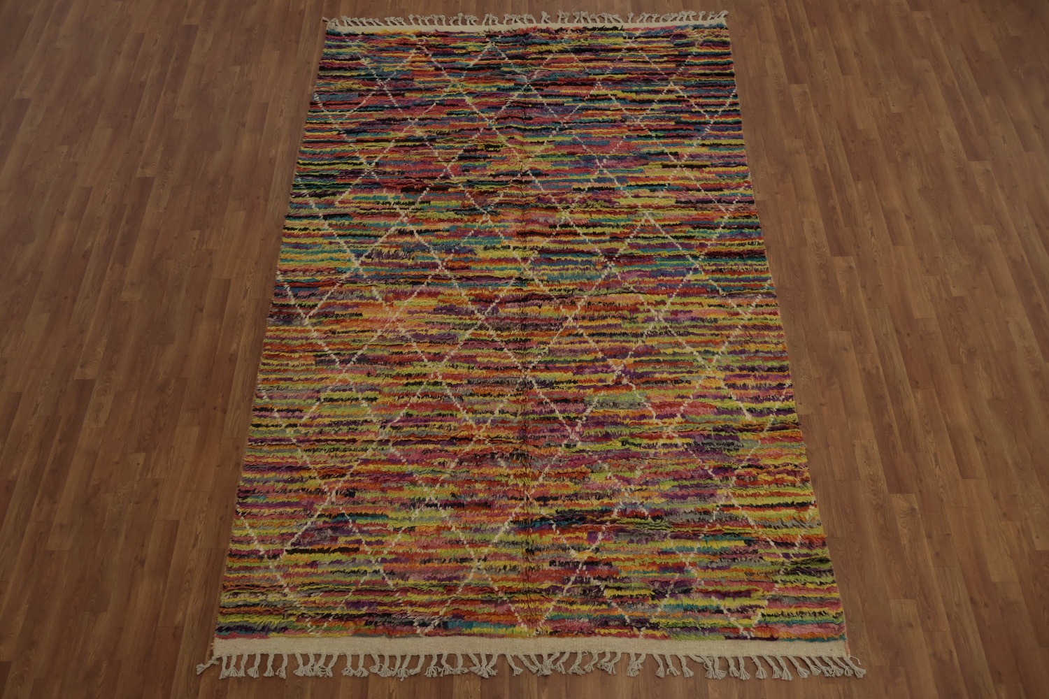 Eclectic Colorful Moroccan Area Rug 6x10 with Modern Diamond Grid