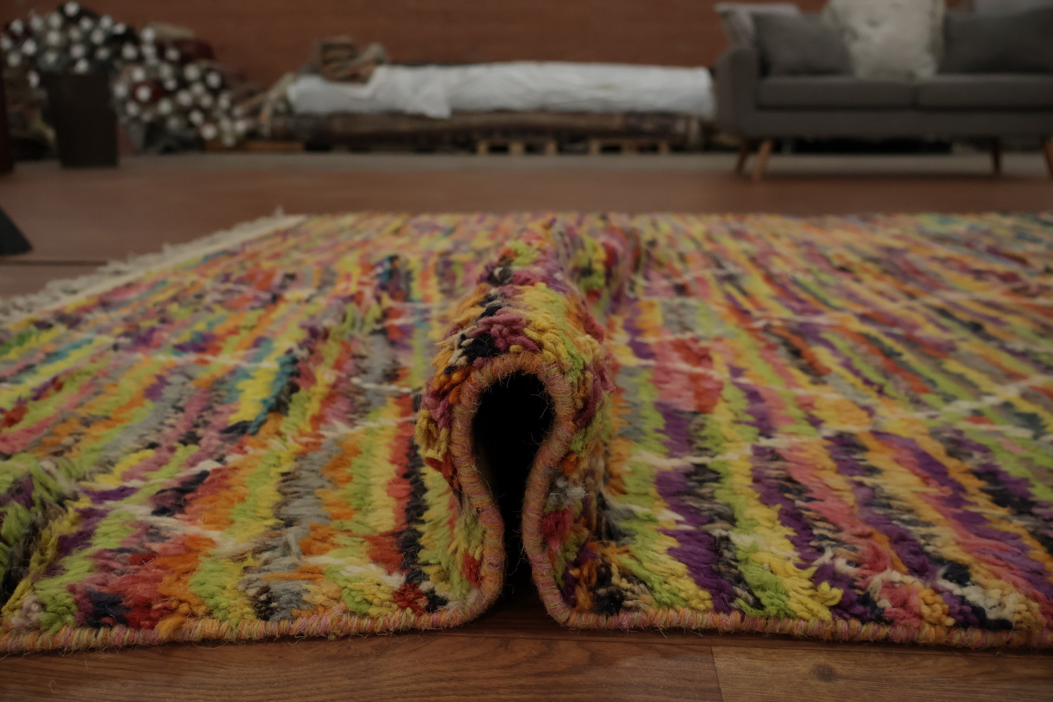 Eclectic Colorful Moroccan Area Rug 6x10 with Modern Diamond Grid