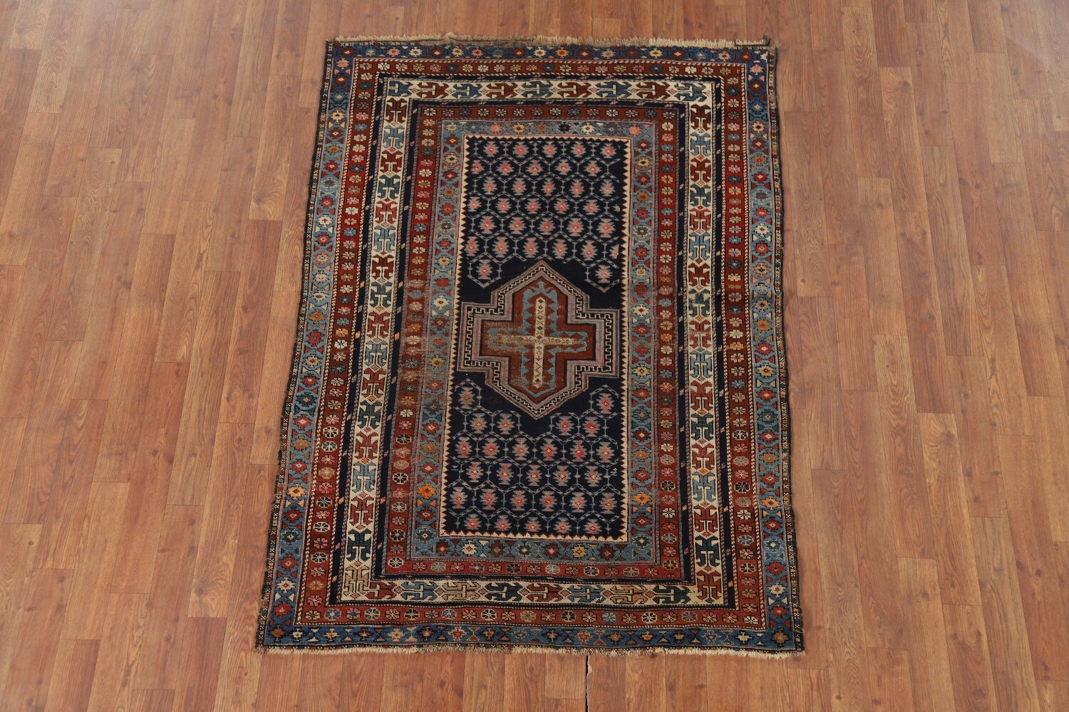 Pre-1900 Antique Kazak Vegetable Dye Rug 4x5