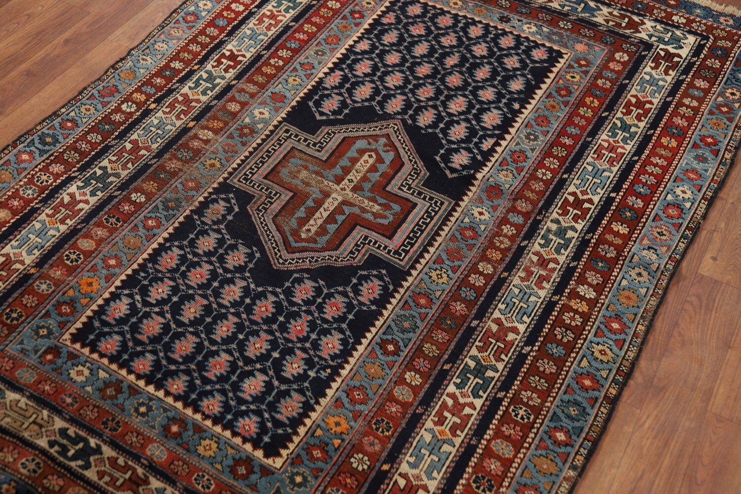 Pre-1900 Antique Kazak Vegetable Dye Rug 4x5