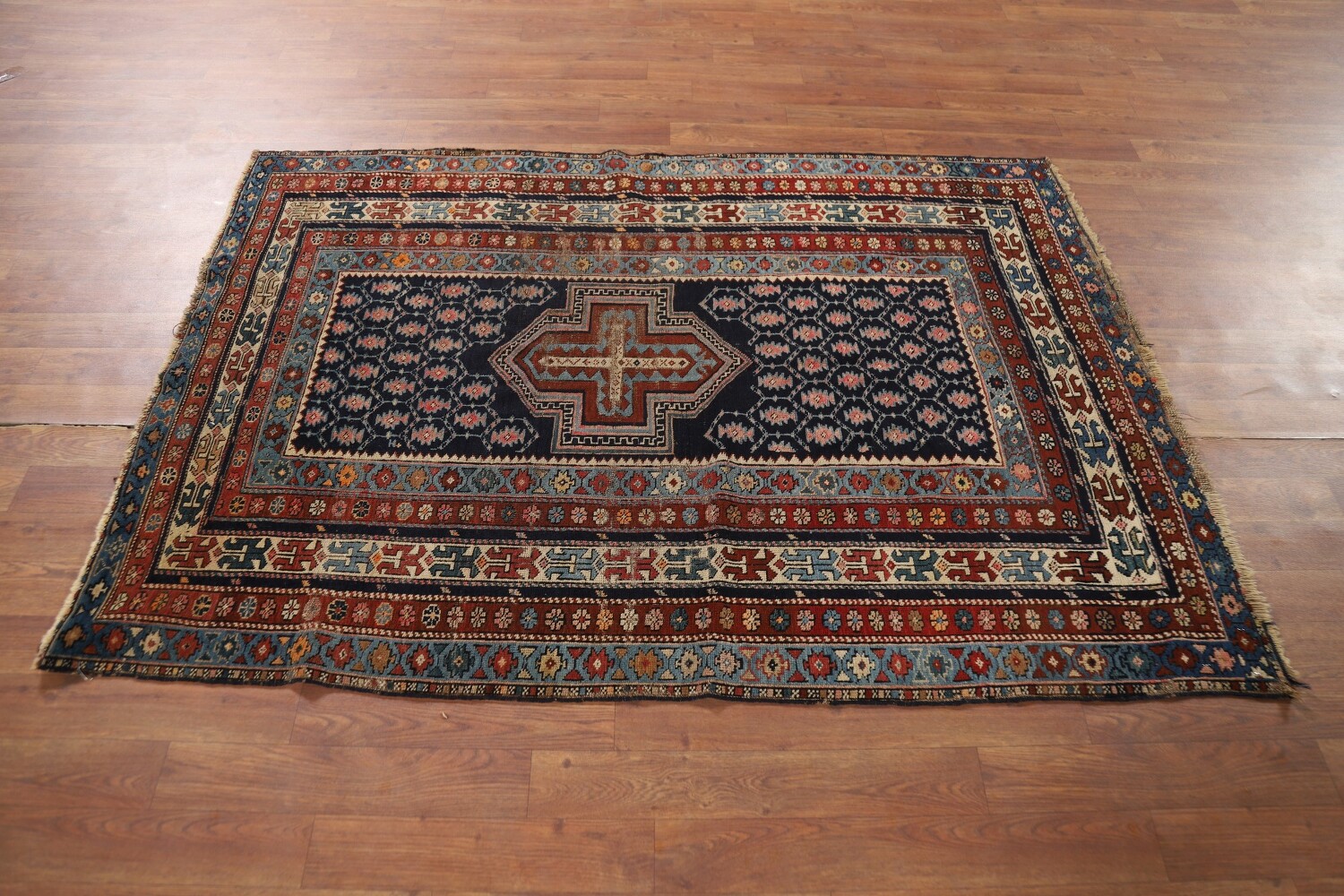 Pre-1900 Antique Kazak Vegetable Dye Rug 4x5