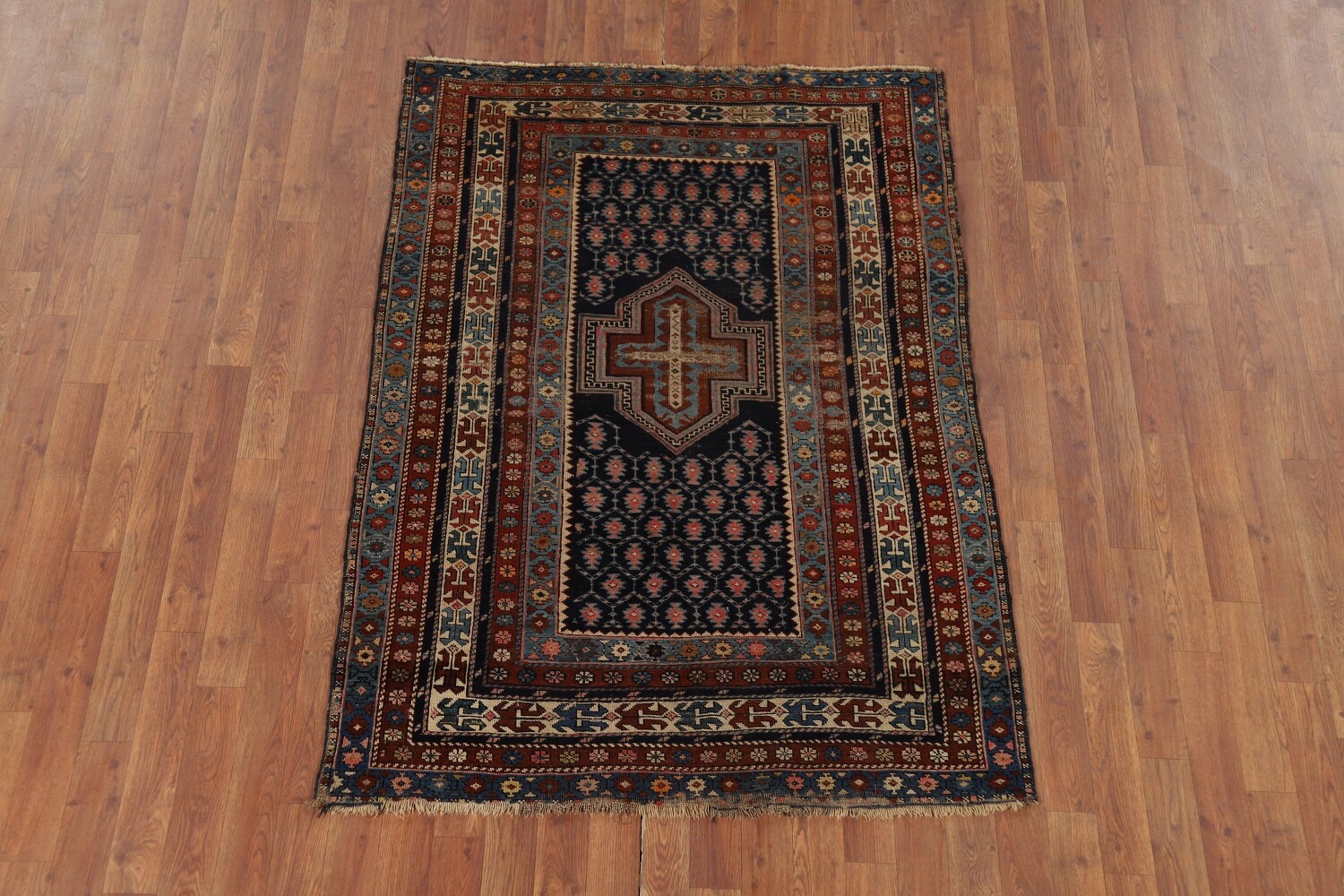 Pre-1900 Antique Kazak Vegetable Dye Rug 4x5
