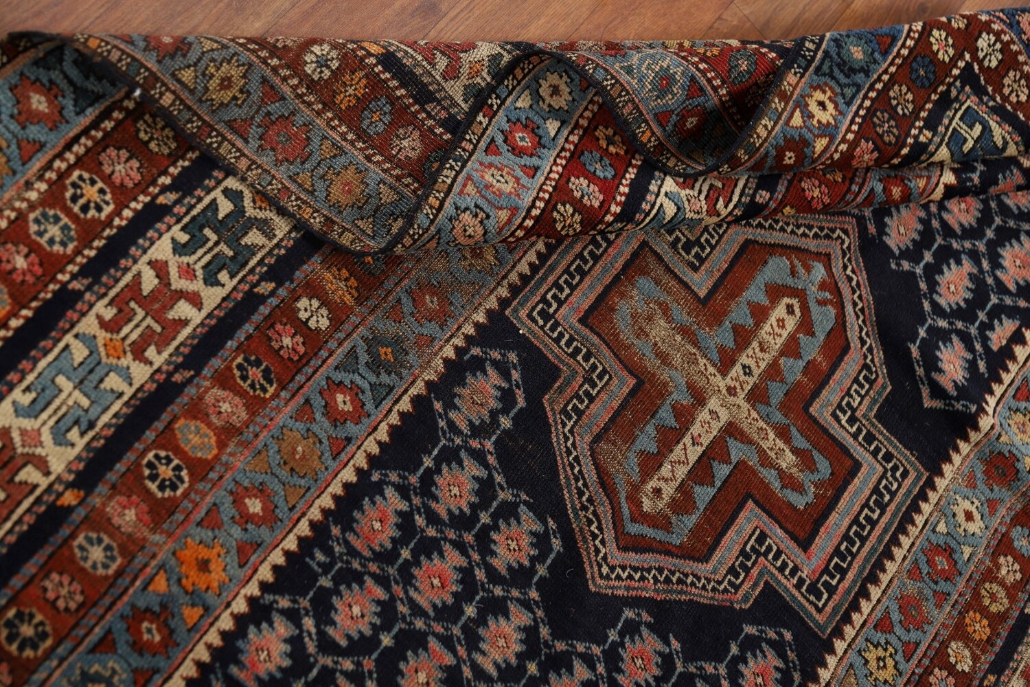 Pre-1900 Antique Kazak Vegetable Dye Rug 4x5