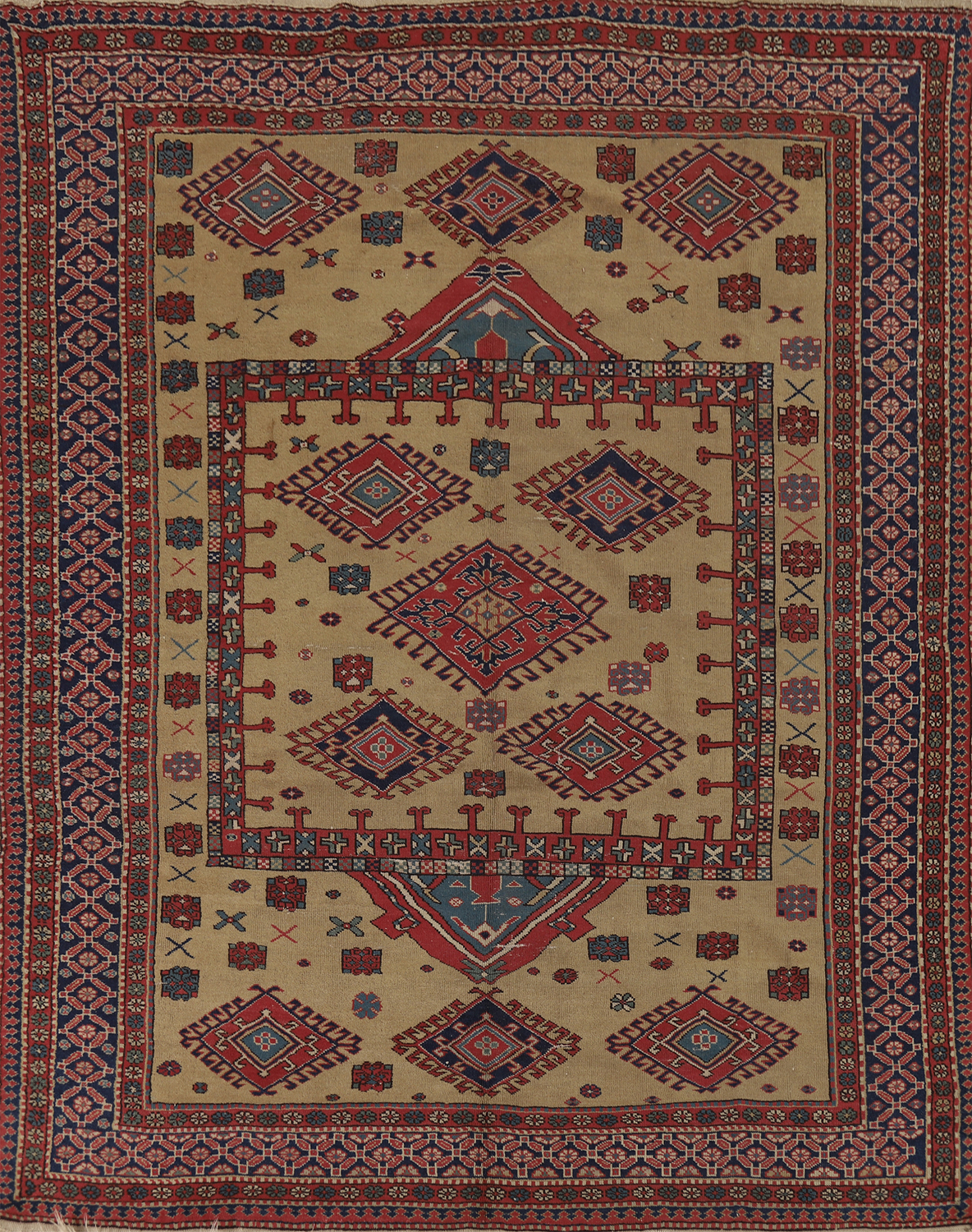 Antique Wool Kazak Vegetable Dye Area Rug 8x9