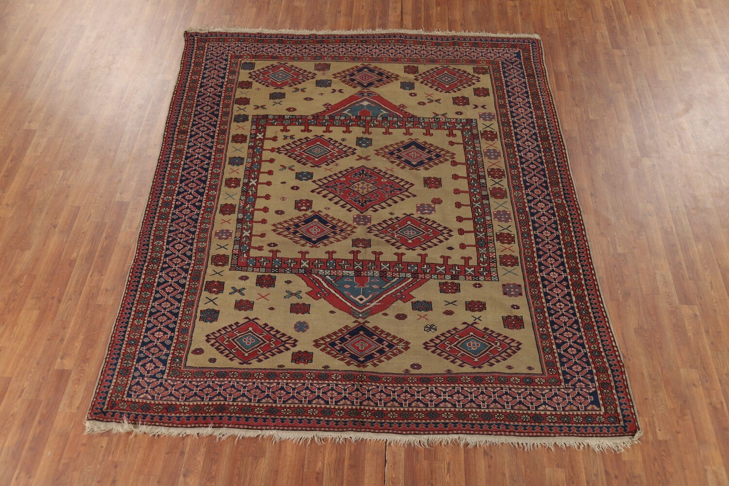 Antique Wool Kazak Vegetable Dye Area Rug 8x9