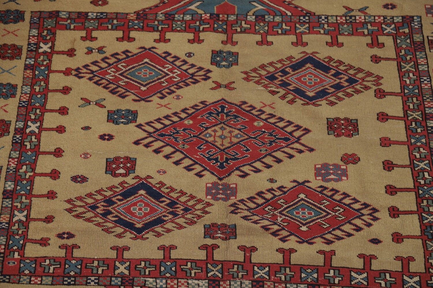 Antique Wool Kazak Vegetable Dye Area Rug 8x9