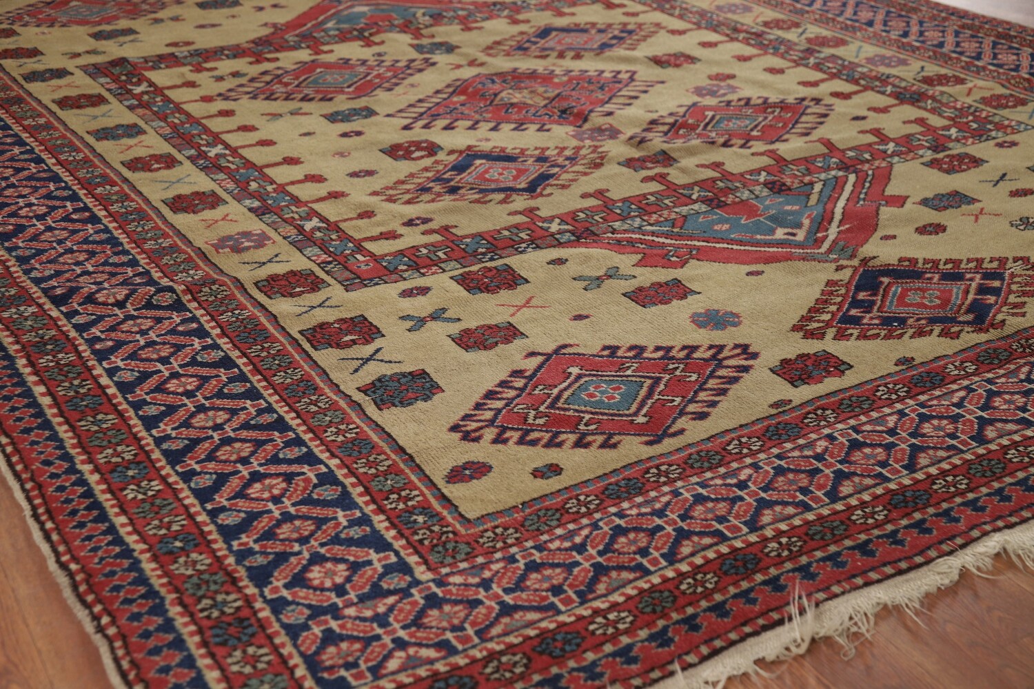 Antique Wool Kazak Vegetable Dye Area Rug 8x9