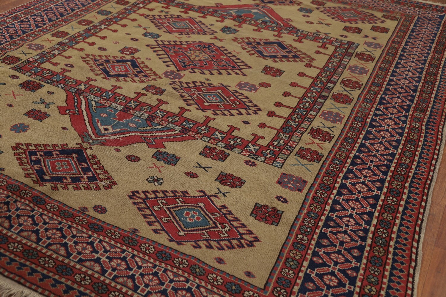 Antique Wool Kazak Vegetable Dye Area Rug 8x9