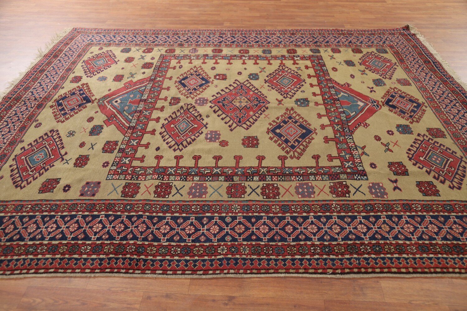 Antique Wool Kazak Vegetable Dye Area Rug 8x9