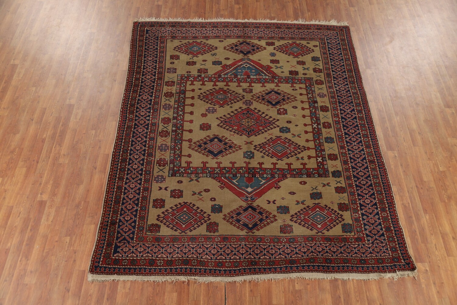 Antique Wool Kazak Vegetable Dye Area Rug 8x9