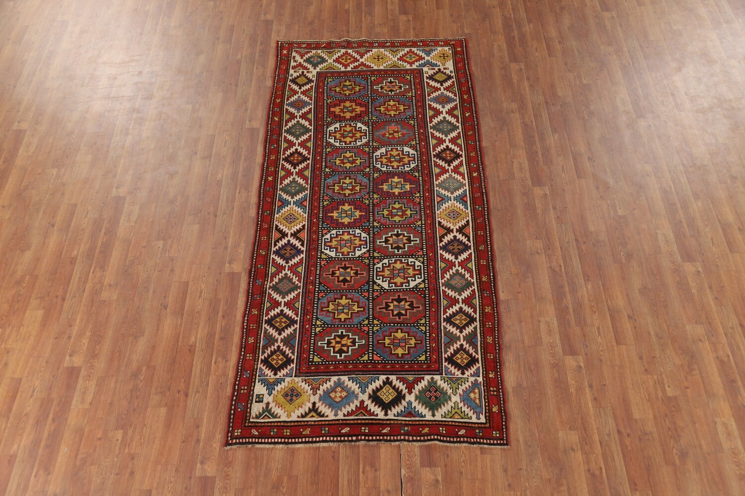 Pre-1900 Antique Kazak Vegetable Dye Runner Rug 4x9