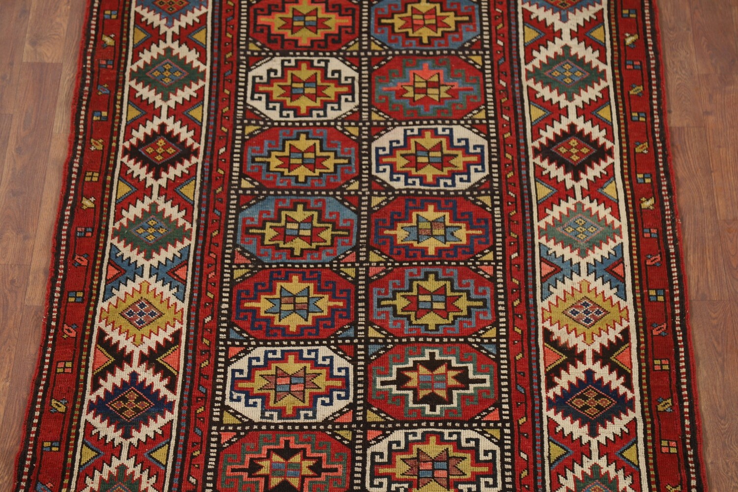 Pre-1900 Antique Kazak Vegetable Dye Runner Rug 4x9