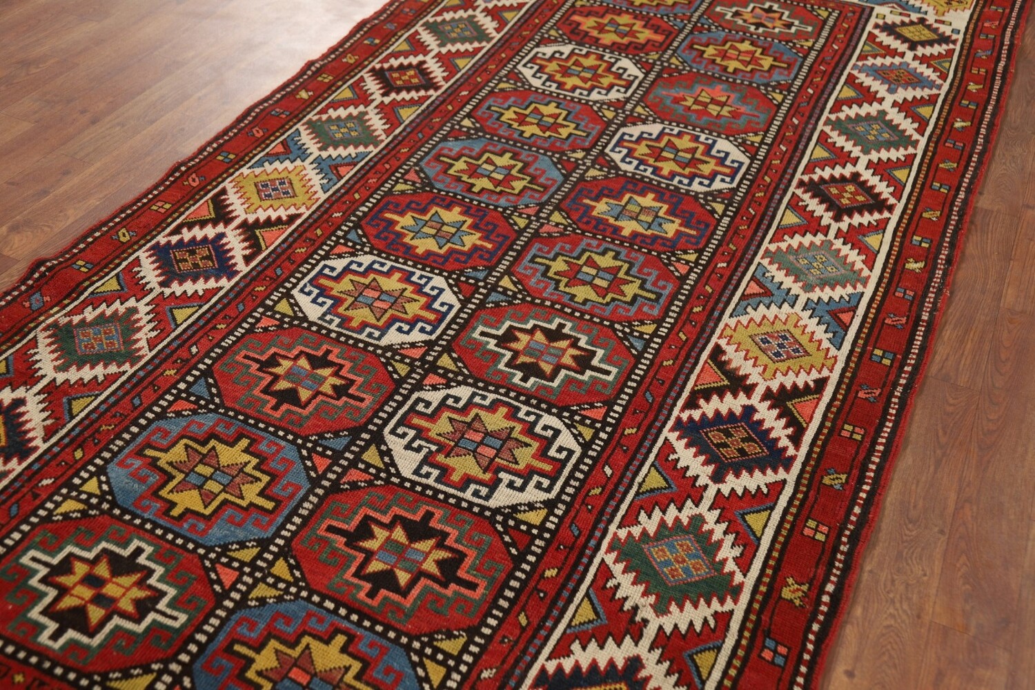 Pre-1900 Antique Kazak Vegetable Dye Runner Rug 4x9