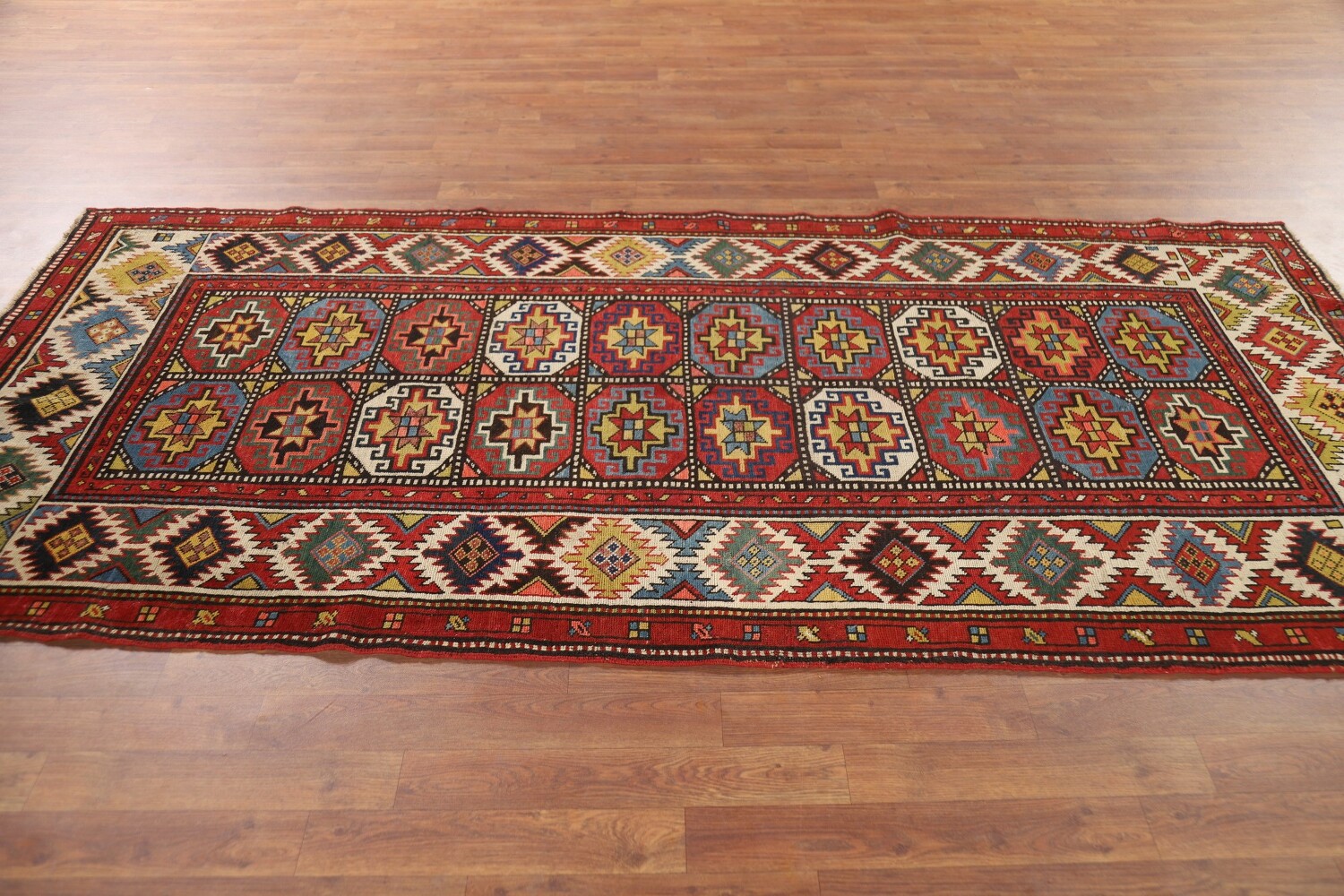 Pre-1900 Antique Kazak Vegetable Dye Runner Rug 4x9