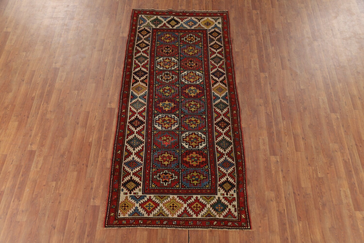 Pre-1900 Antique Kazak Vegetable Dye Runner Rug 4x9