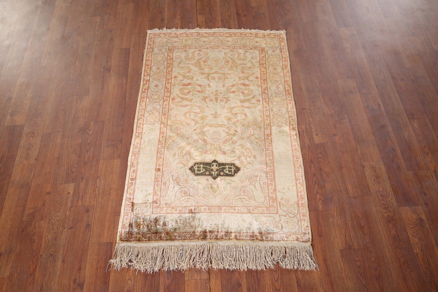 Pre-1900 Antique Silk Hereke Vegetable Dye Turkish Rug 2x4