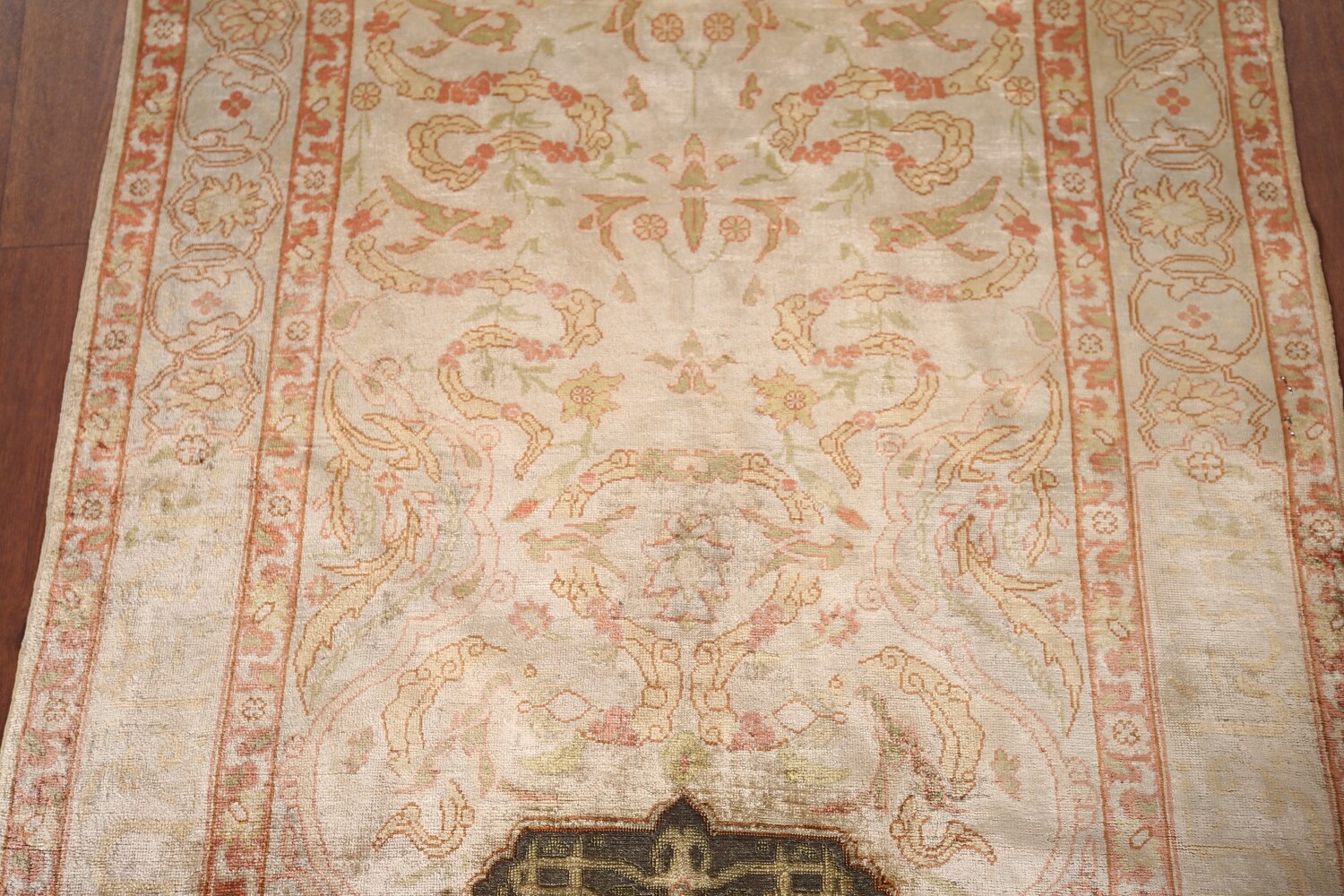 Pre-1900 Antique Silk Hereke Vegetable Dye Turkish Rug 2x4