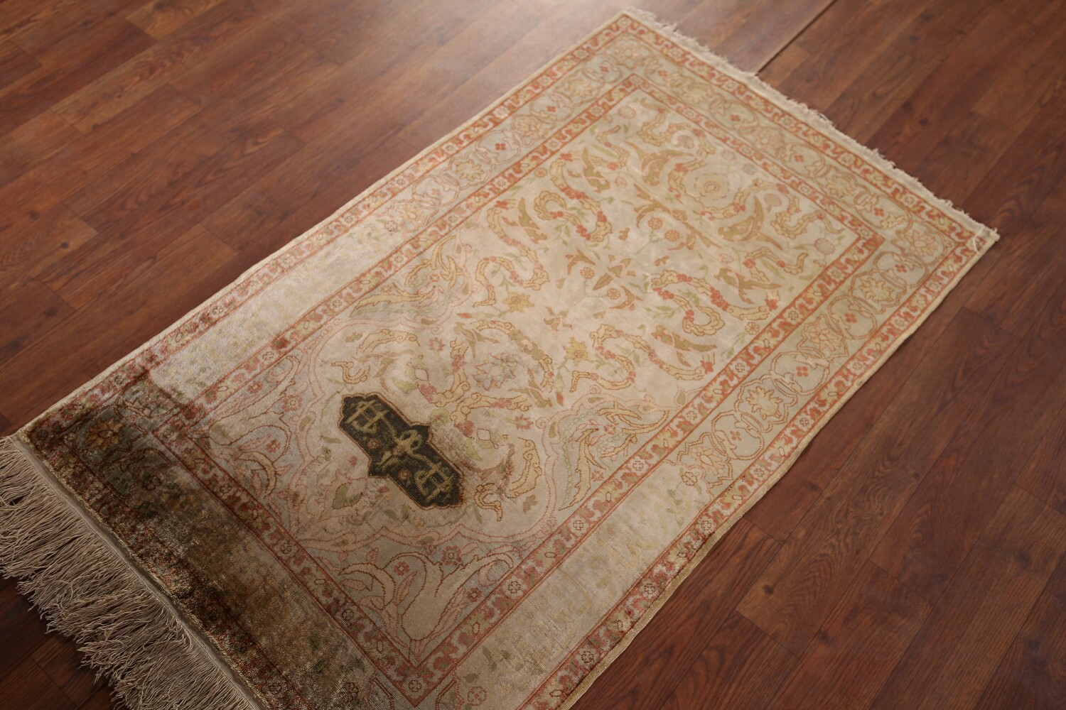 Pre-1900 Antique Silk Hereke Vegetable Dye Turkish Rug 2x4
