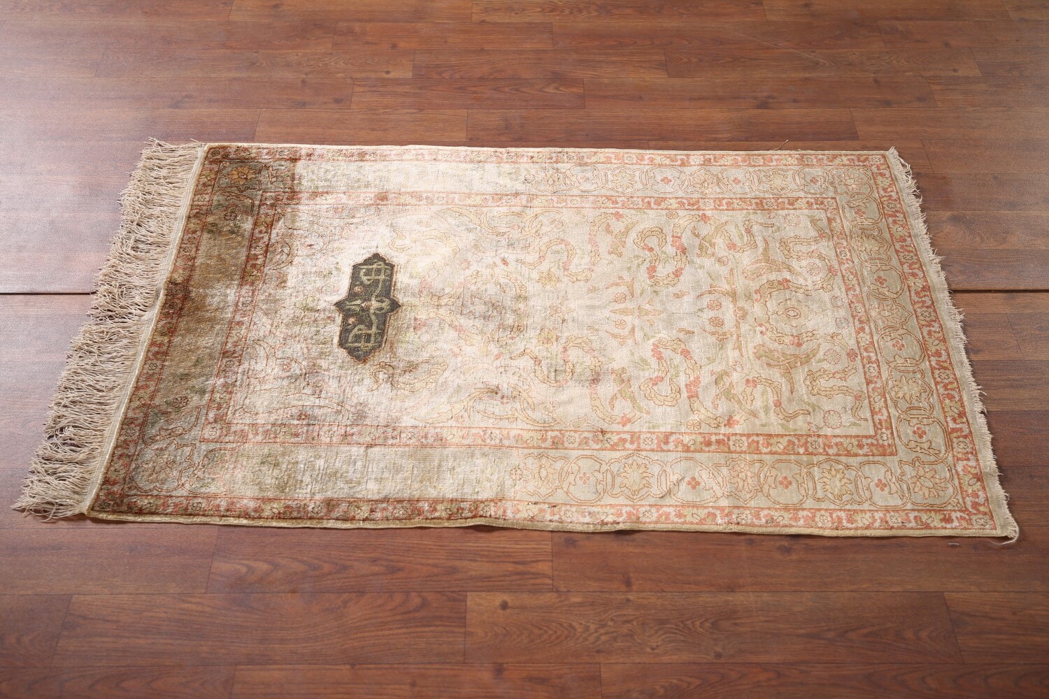 Pre-1900 Antique Silk Hereke Vegetable Dye Turkish Rug 2x4