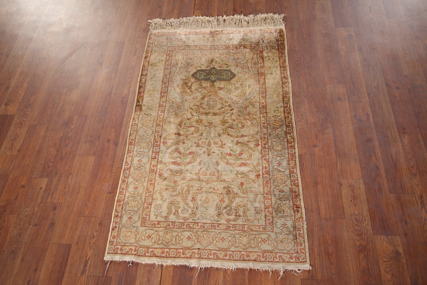 Pre-1900 Antique Silk Hereke Vegetable Dye Turkish Rug 2x4