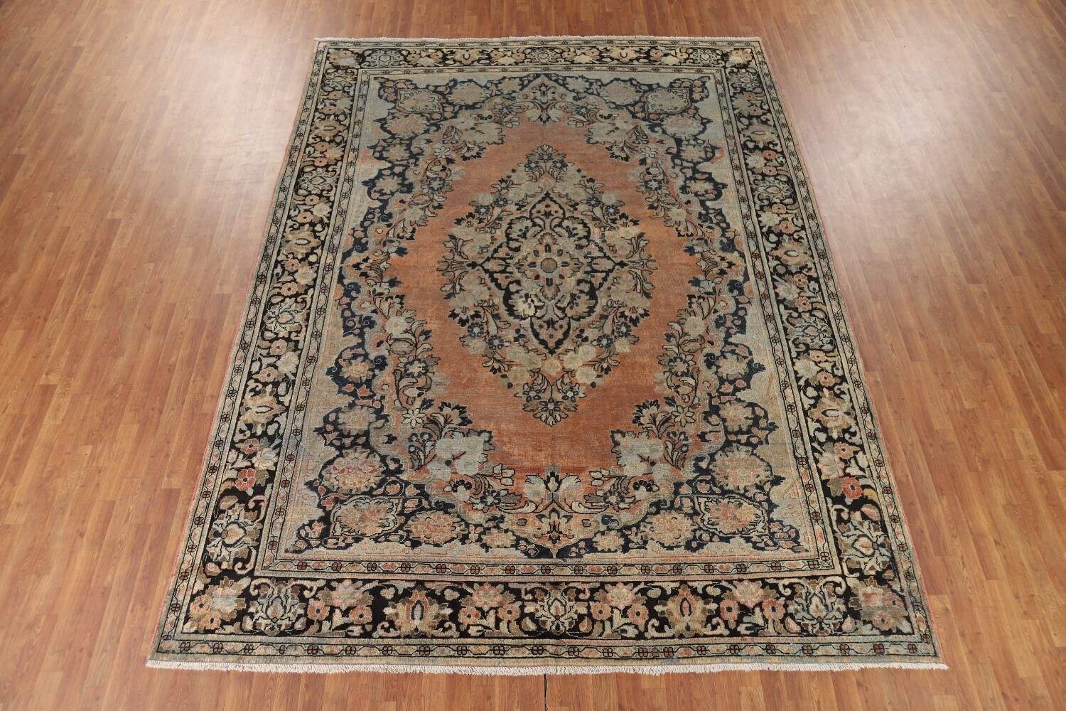 Antique Floral Wool Mahal Persian Area Rug 9x12