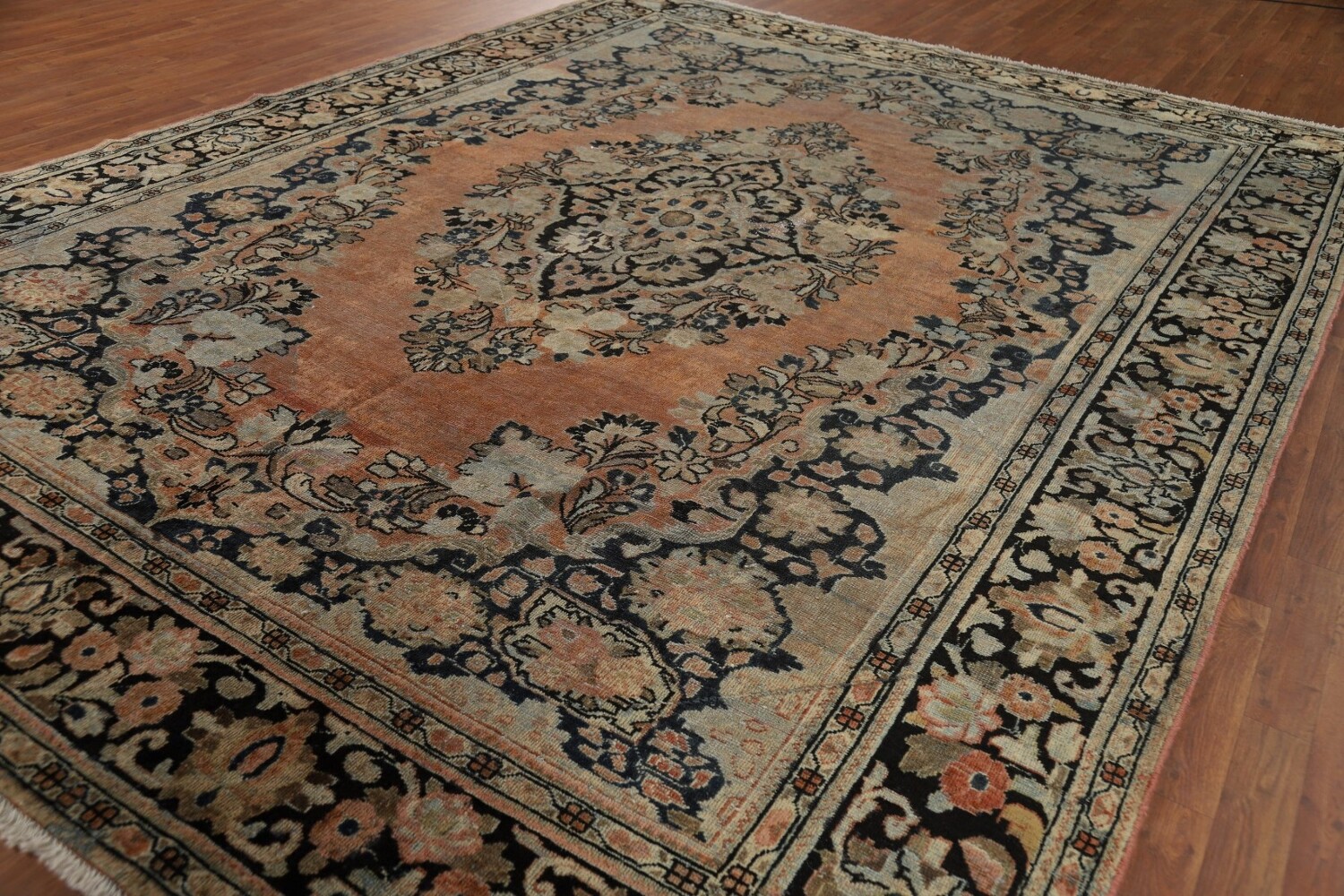 Antique Floral Wool Mahal Persian Area Rug 9x12