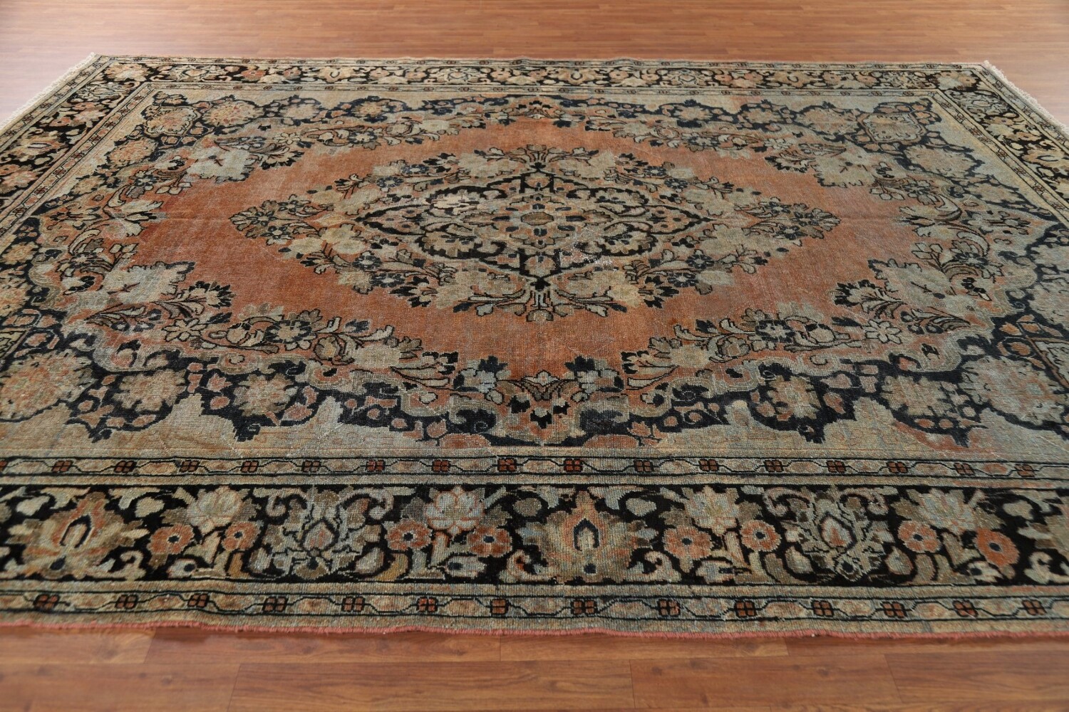 Antique Floral Wool Mahal Persian Area Rug 9x12