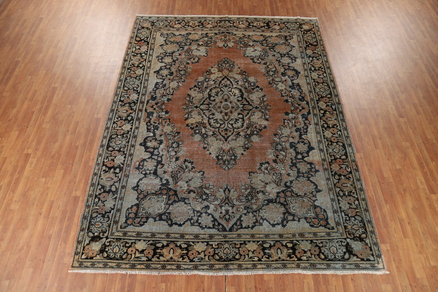 Antique Floral Wool Mahal Persian Area Rug 9x12
