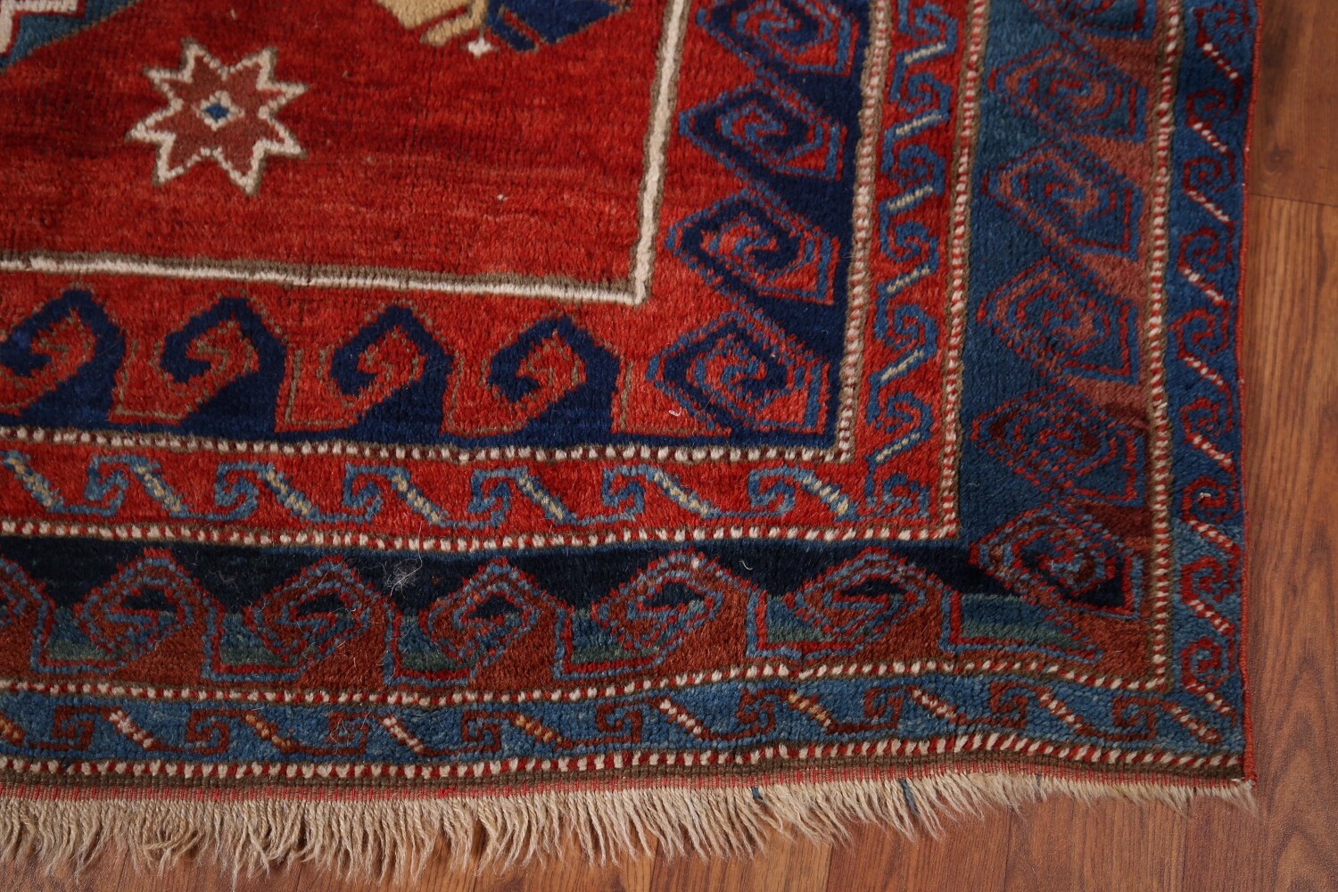 Antique Wool Kazak Vegetable Dye Area Rug 5x8