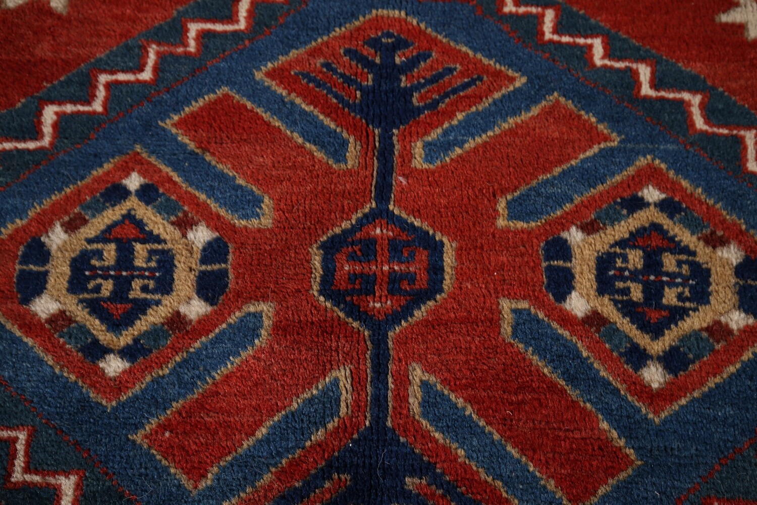 Antique Wool Kazak Vegetable Dye Area Rug 5x8