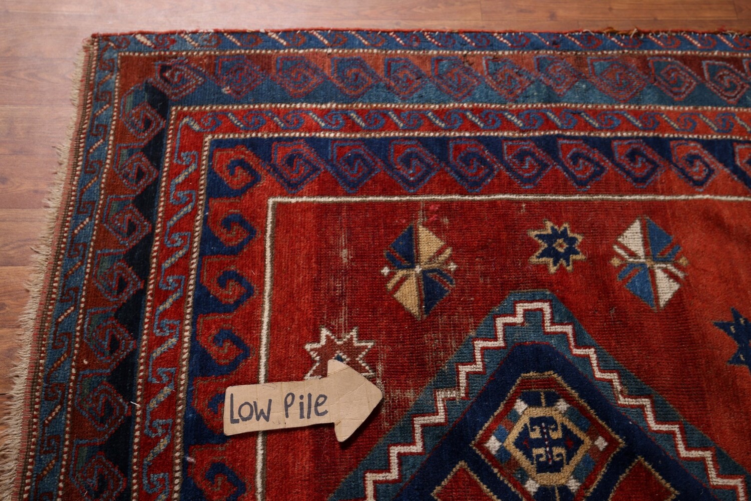 Antique Wool Kazak Vegetable Dye Area Rug 5x8