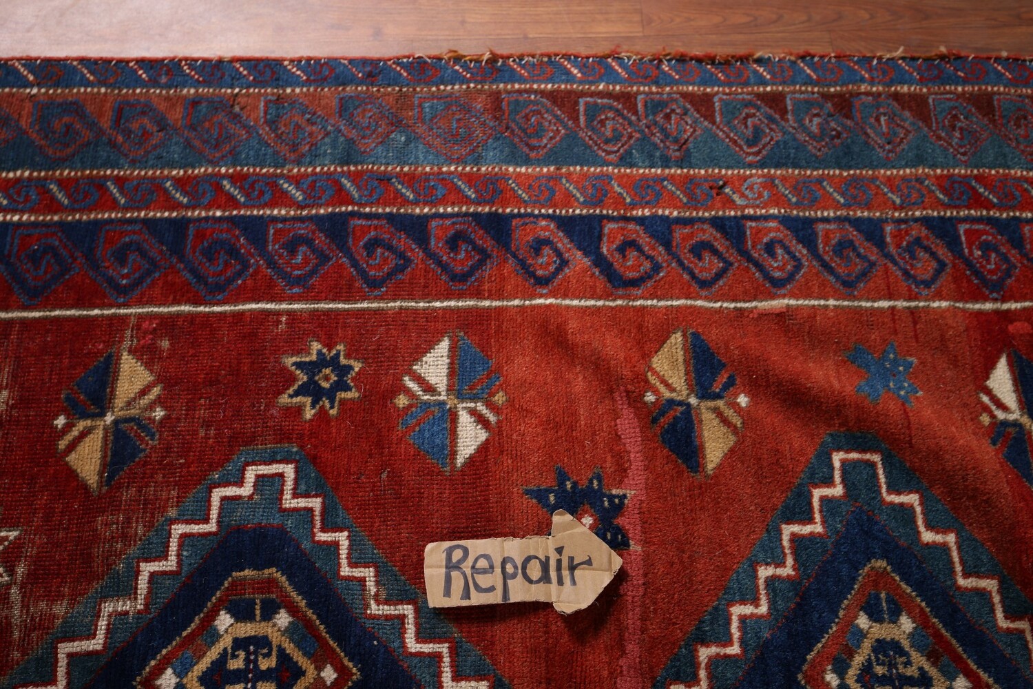 Antique Wool Kazak Vegetable Dye Area Rug 5x8