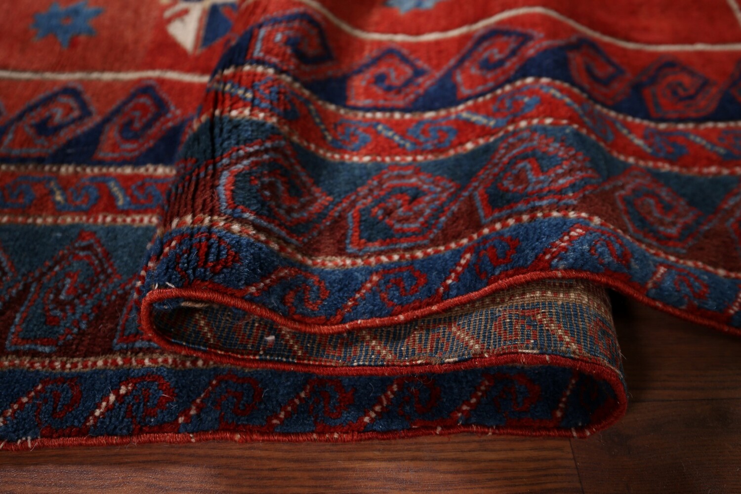 Antique Wool Kazak Vegetable Dye Area Rug 5x8