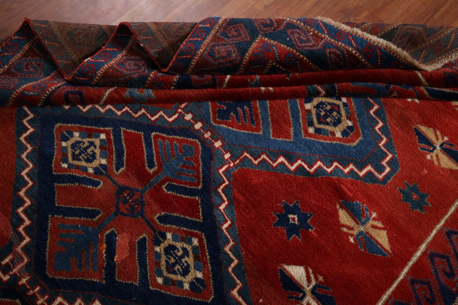 Antique Wool Kazak Vegetable Dye Area Rug 5x8